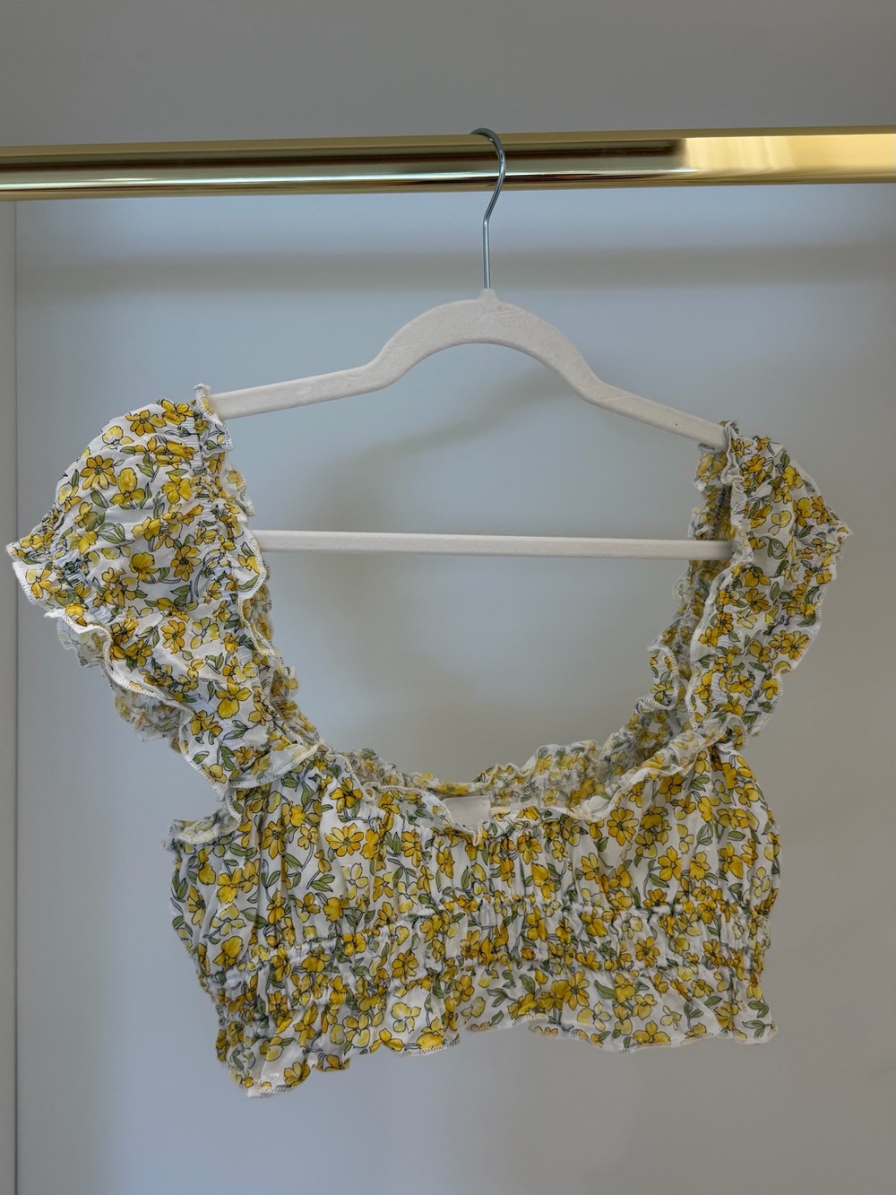 Floral Smocked Crop Top - Yellow